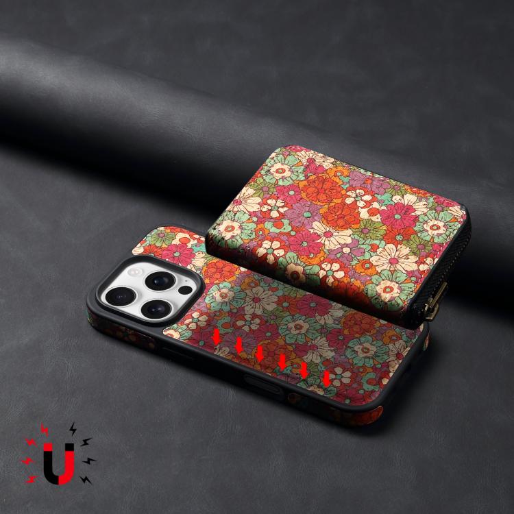 For iPhone 16 Plus Denior D23 MagSafe Detachable Zipper Wallet Holder Phone Case(Red) - iPhone 16 Plus Cases by Denior | Online Shopping UK | buy2fix