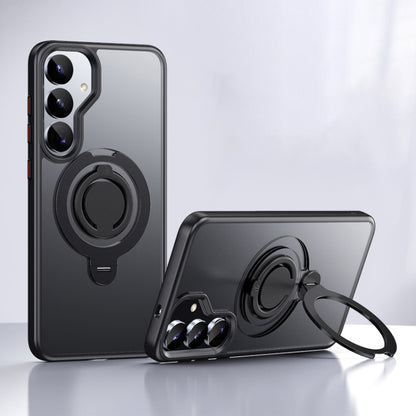 For Samsung Galaxy S25 5G Frosted MagSafe Phone Case with 360 Degree Rotating Holder(Black) by buy2fix