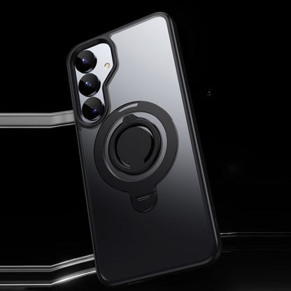 For Samsung Galaxy S25 5G Frosted MagSafe Phone Case with 360 Degree Rotating Holder(Black) by buy2fix