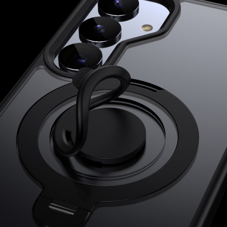 For Samsung Galaxy S25 5G Frosted MagSafe Phone Case with 360 Degree Rotating Holder(Black) by buy2fix