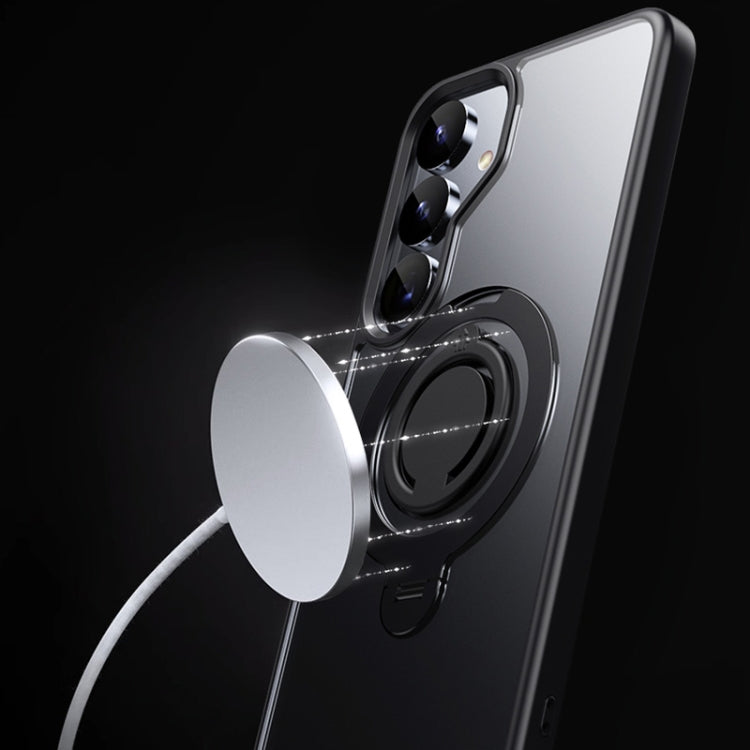 For Samsung Galaxy S25 5G Frosted MagSafe Phone Case with 360 Degree Rotating Holder(Grey) by buy2fix
