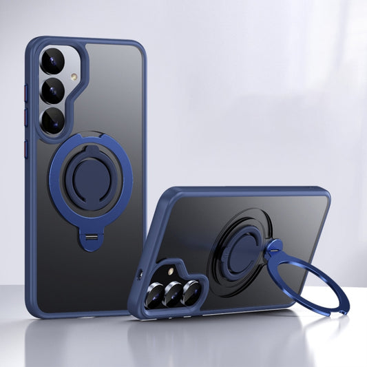 For Samsung Galaxy S25 5G Frosted MagSafe Phone Case with 360 Degree Rotating Holder(Blue) by buy2fix
