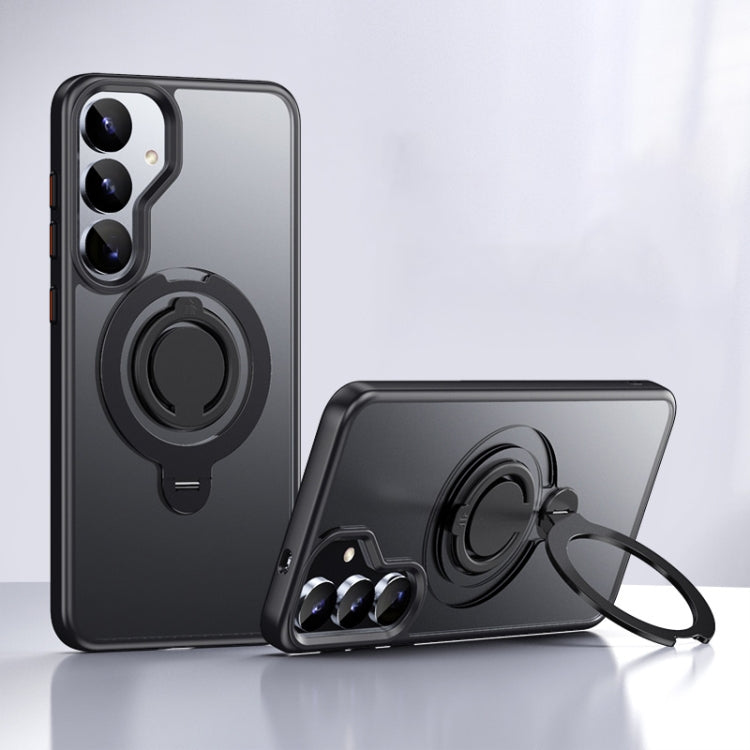 For Samsung Galaxy S25+ 5G Frosted MagSafe Phone Case with 360 Degree Rotating Holder(Black) by buy2fix