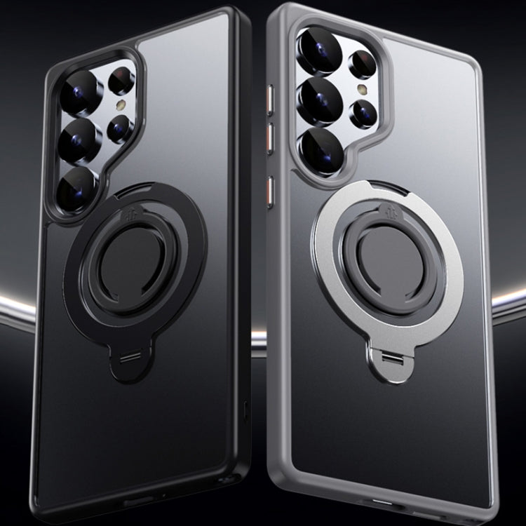 For Samsung Galaxy S25 Ultra 5G Frosted MagSafe Phone Case with 360 Degree Rotating Holder(Grey) by buy2fix