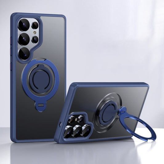 For Samsung Galaxy S25 Ultra 5G Frosted MagSafe Phone Case with 360 Degree Rotating Holder(Blue) by buy2fix