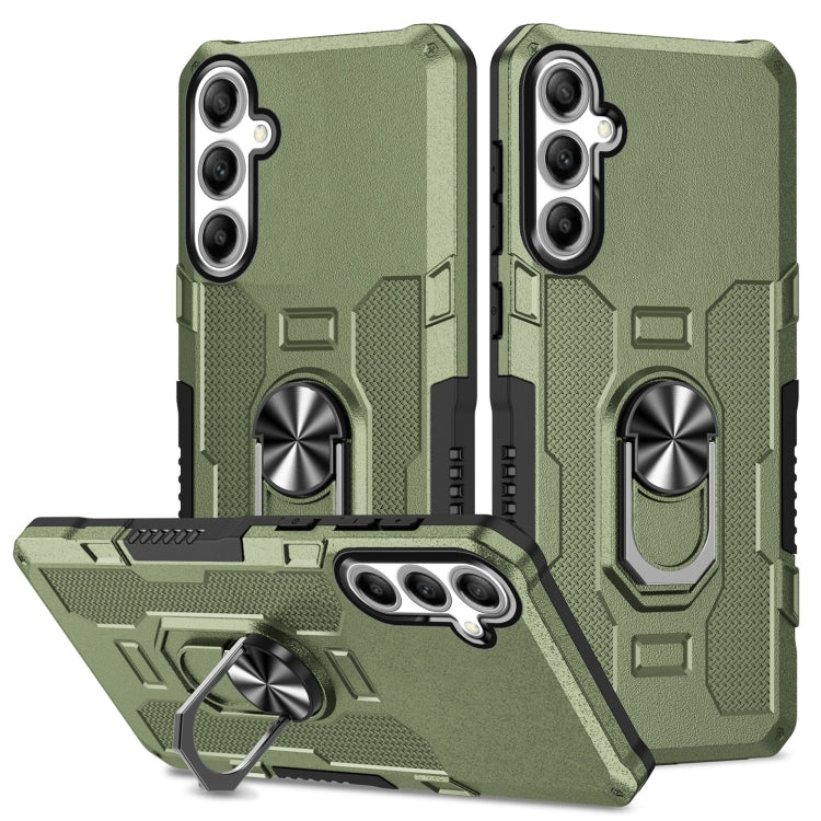 For Samsung Galaxy S25 5G Ring Holder Armor Hybrid Phone Case(Green) by buy2fix