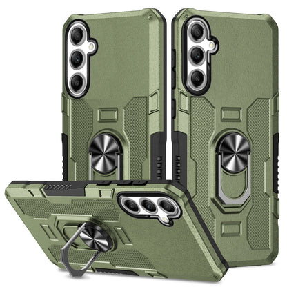 For Samsung Galaxy S25 5G Ring Holder Armor Hybrid Phone Case(Green) by buy2fix