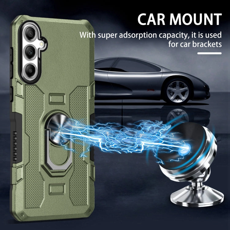 For Samsung Galaxy S25 5G Ring Holder Armor Hybrid Phone Case(Green) by buy2fix
