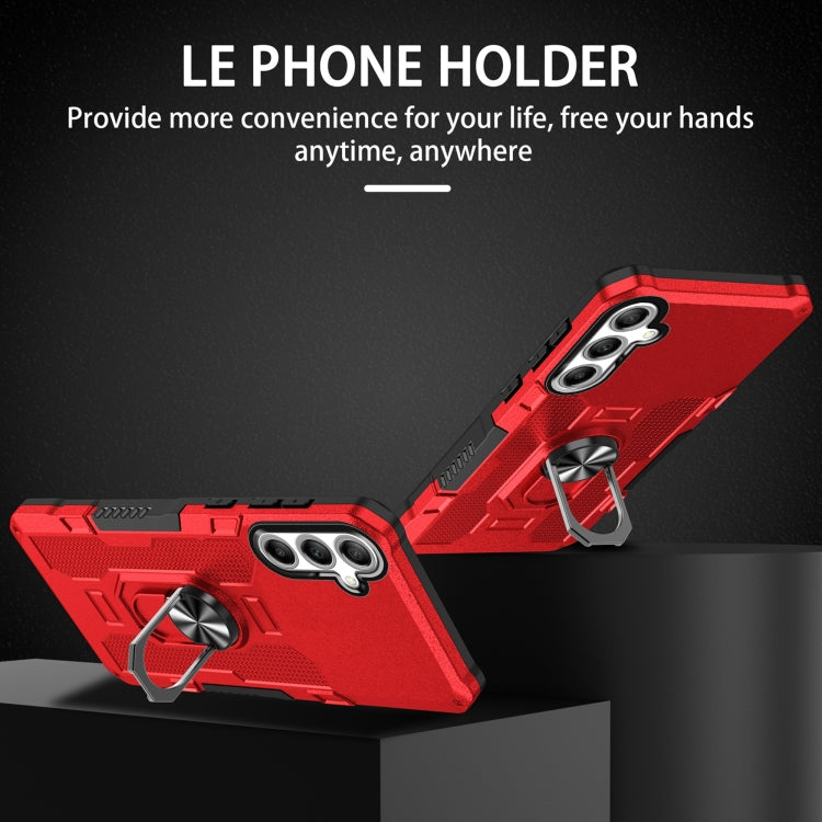 For Samsung Galaxy S25 5G Ring Holder Armor Hybrid Phone Case(Red) by buy2fix