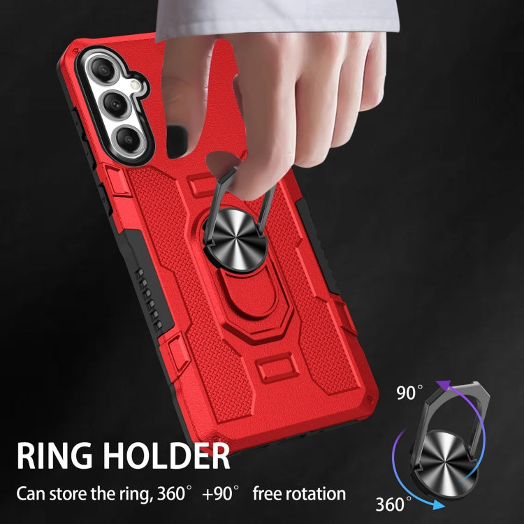 For Samsung Galaxy S25 5G Ring Holder Armor Hybrid Phone Case(Red) by buy2fix