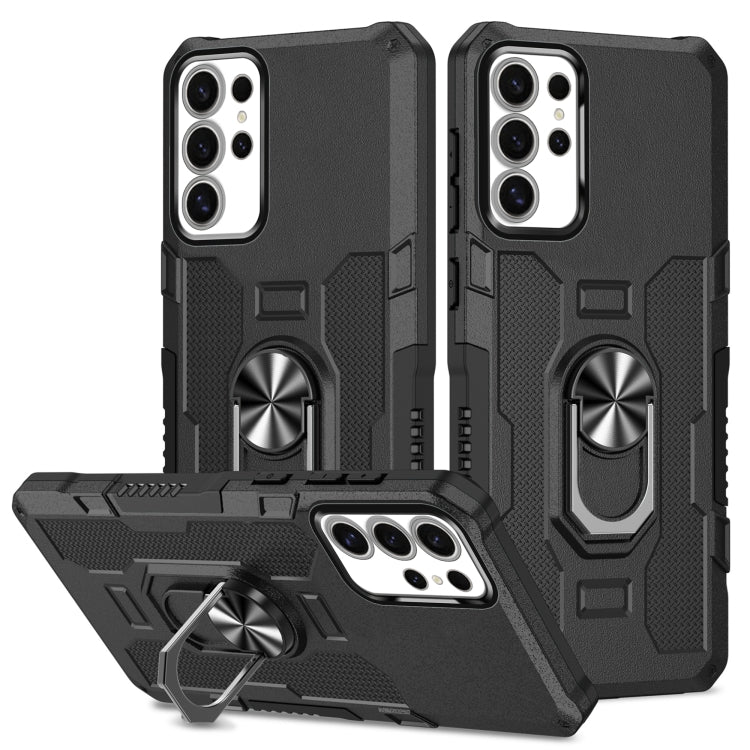 For Samsung Galaxy S25 Ultra 5G Ring Holder Armor Hybrid Phone Case(Black) by buy2fix