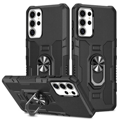 For Samsung Galaxy S25 Ultra 5G Ring Holder Armor Hybrid Phone Case(Black) by buy2fix