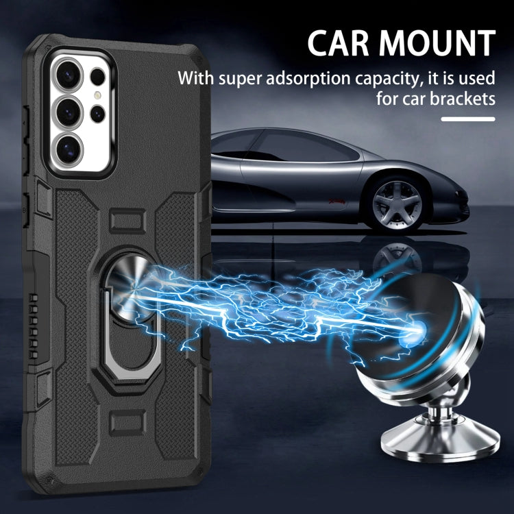 For Samsung Galaxy S25 Ultra 5G Ring Holder Armor Hybrid Phone Case(Black) by buy2fix