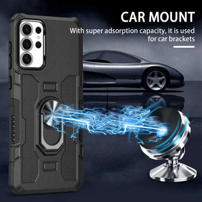 For Samsung Galaxy S25 Ultra 5G Ring Holder Armor Hybrid Phone Case(Black) by buy2fix