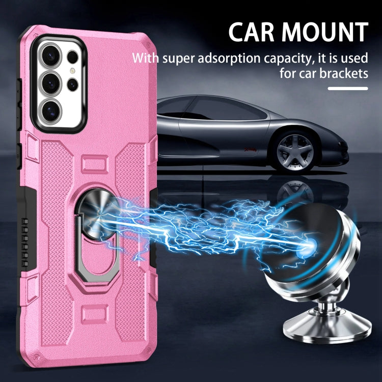 For Samsung Galaxy S25 Ultra 5G Ring Holder Armor Hybrid Phone Case(Pink) by buy2fix