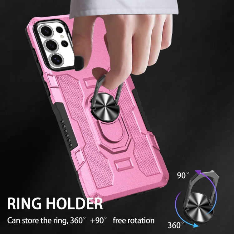For Samsung Galaxy S25 Ultra 5G Ring Holder Armor Hybrid Phone Case(Pink) by buy2fix