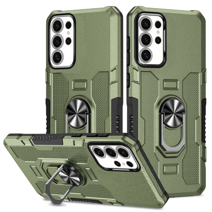 For Samsung Galaxy S25 Ultra 5G Ring Holder Armor Hybrid Phone Case(Green) by buy2fix