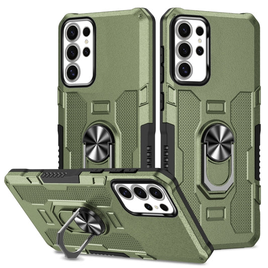 For Samsung Galaxy S25 Ultra 5G Ring Holder Armor Hybrid Phone Case(Green) by buy2fix