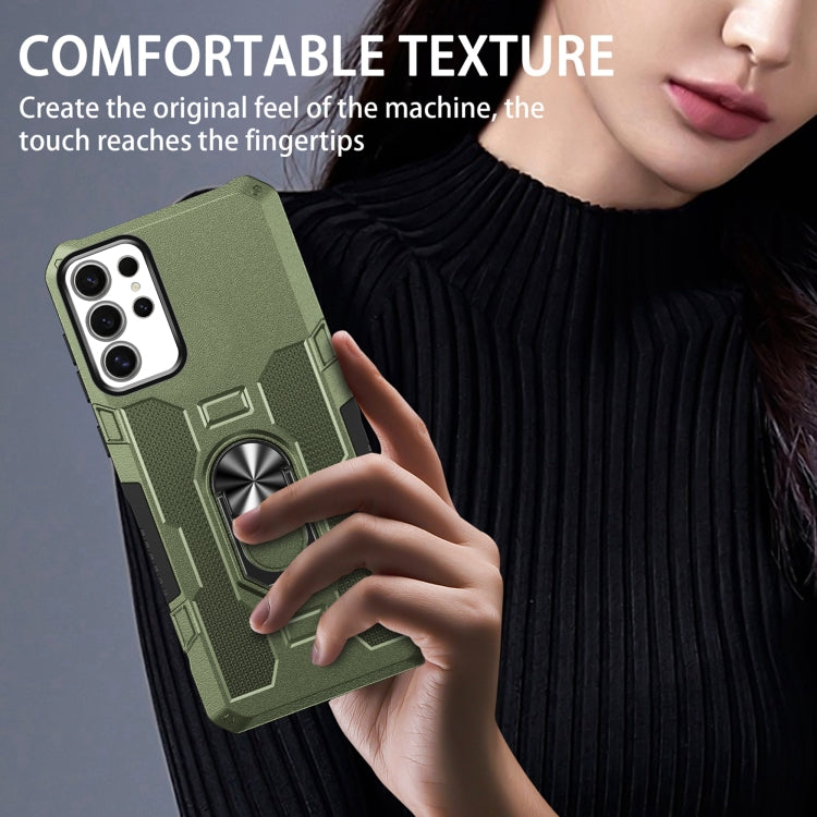For Samsung Galaxy S25 Ultra 5G Ring Holder Armor Hybrid Phone Case(Green) by buy2fix