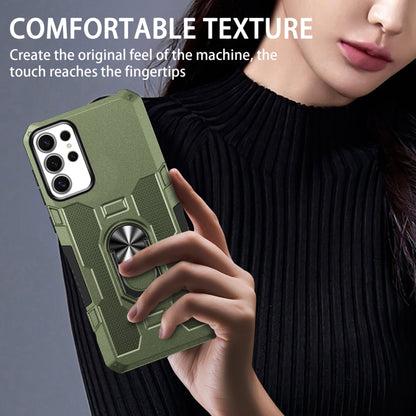 For Samsung Galaxy S25 Ultra 5G Ring Holder Armor Hybrid Phone Case(Green) by buy2fix