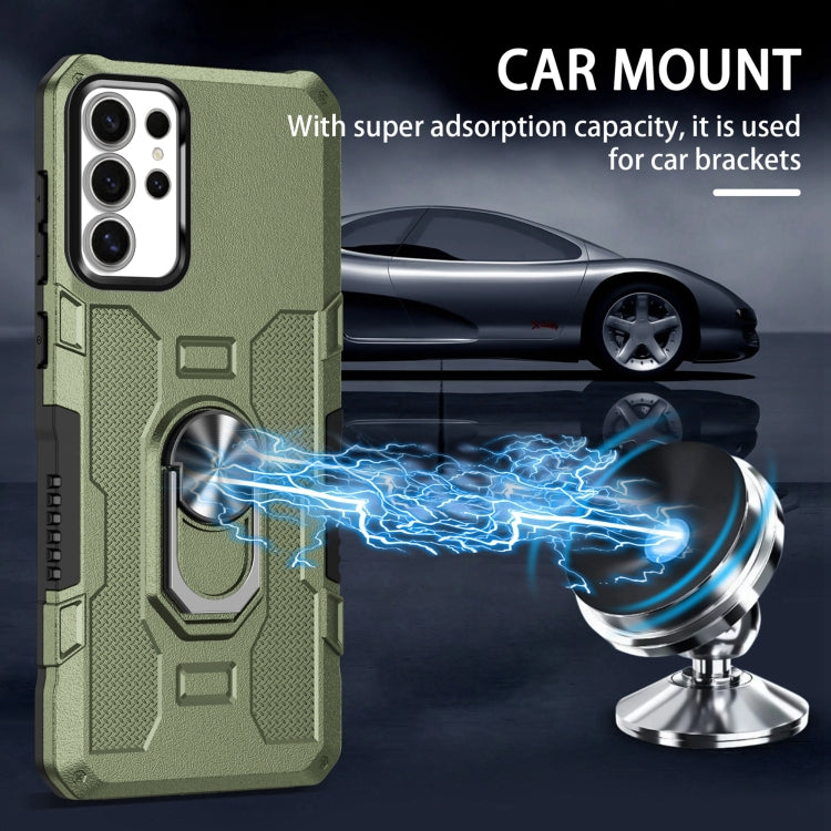For Samsung Galaxy S25 Ultra 5G Ring Holder Armor Hybrid Phone Case(Green) by buy2fix