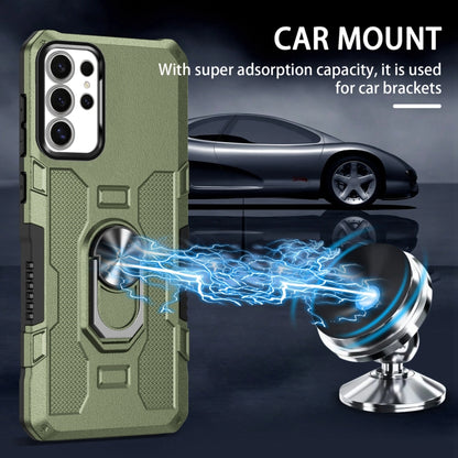 For Samsung Galaxy S25 Ultra 5G Ring Holder Armor Hybrid Phone Case(Green) by buy2fix