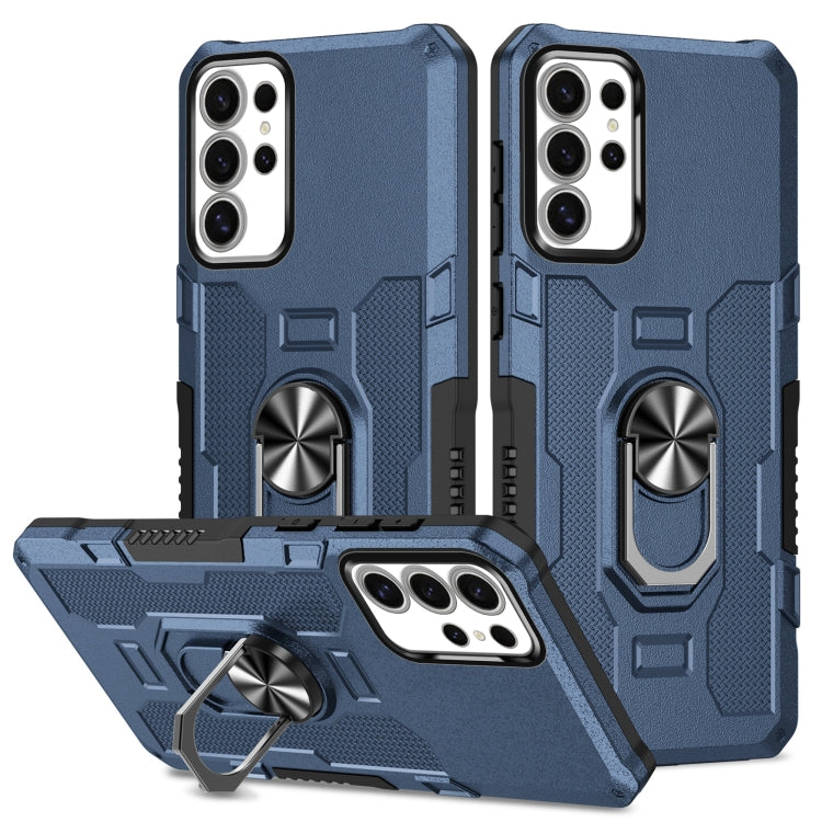 For Samsung Galaxy S25 Ultra 5G Ring Holder Armor Hybrid Phone Case(Blue) by buy2fix
