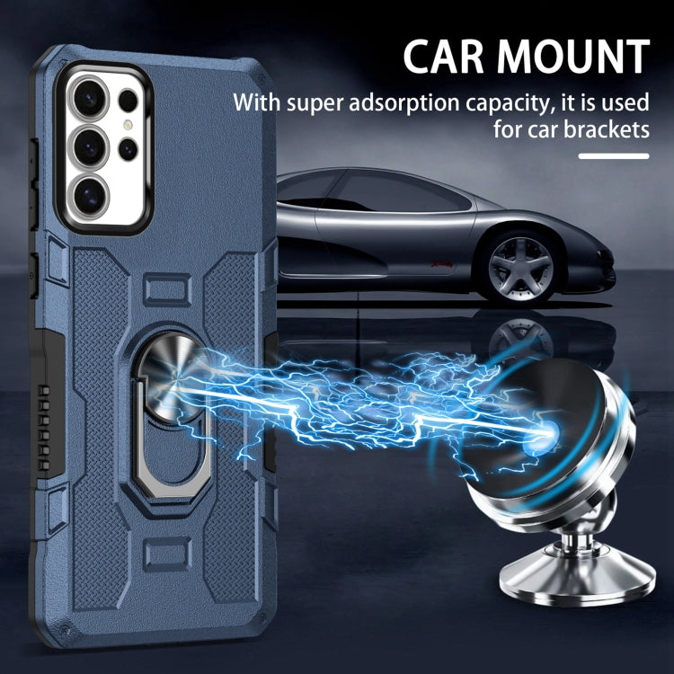 For Samsung Galaxy S25 Ultra 5G Ring Holder Armor Hybrid Phone Case(Blue) by buy2fix