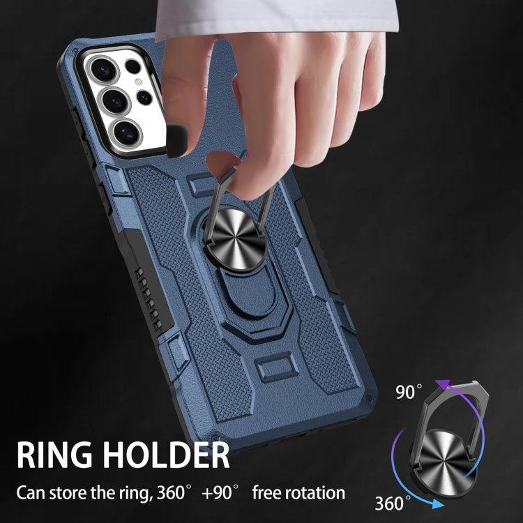 For Samsung Galaxy S25 Ultra 5G Ring Holder Armor Hybrid Phone Case(Blue) by buy2fix