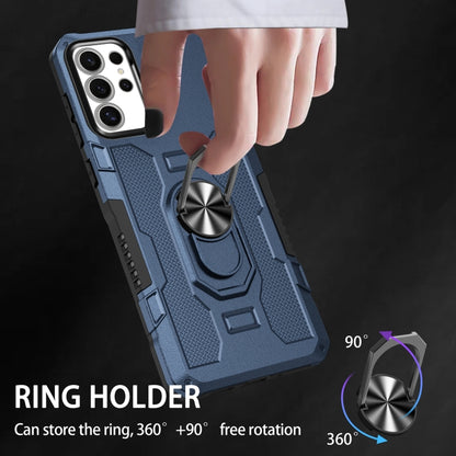 For Samsung Galaxy S25 Ultra 5G Ring Holder Armor Hybrid Phone Case(Blue) by buy2fix