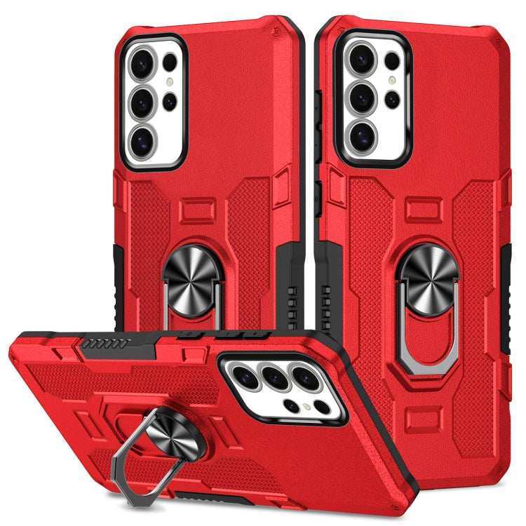For Samsung Galaxy S25 Ultra 5G Ring Holder Armor Hybrid Phone Case(Red) by buy2fix