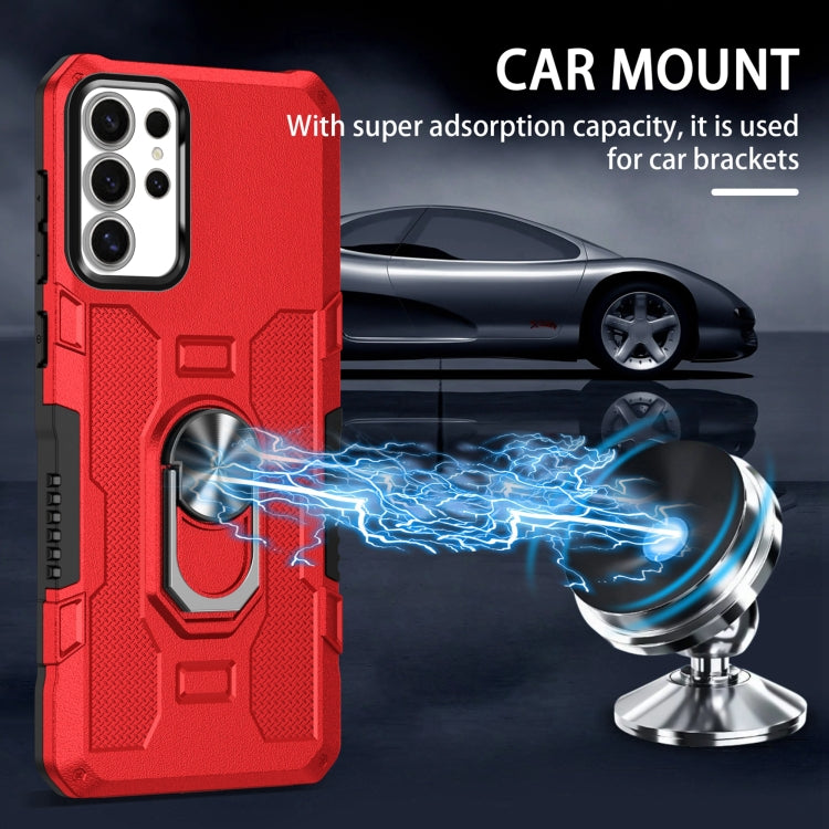 For Samsung Galaxy S25 Ultra 5G Ring Holder Armor Hybrid Phone Case(Red) by buy2fix
