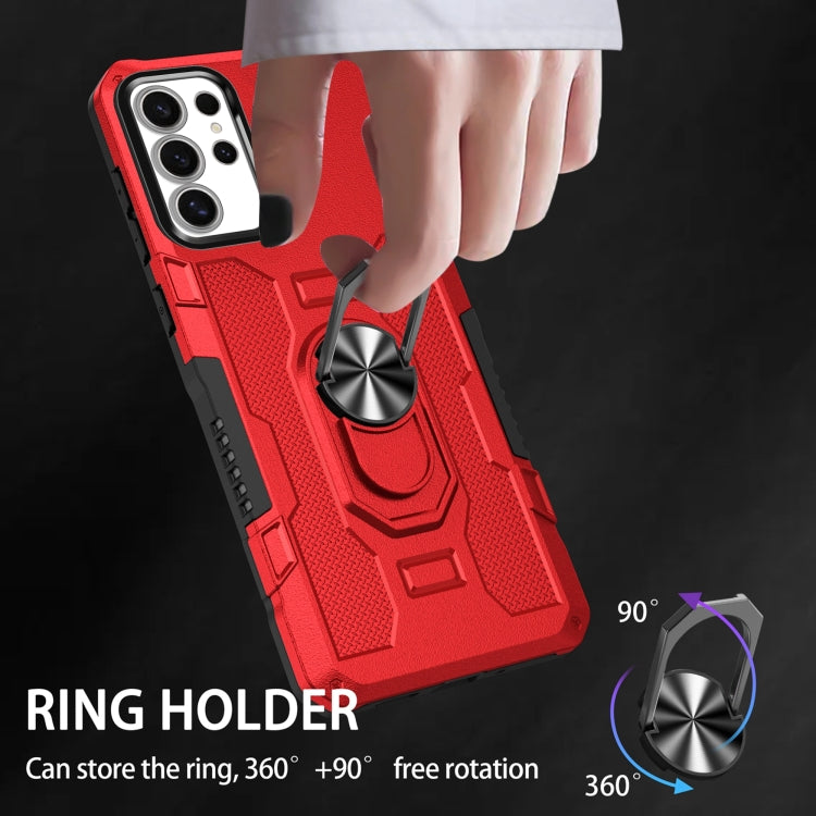 For Samsung Galaxy S25 Ultra 5G Ring Holder Armor Hybrid Phone Case(Red) by buy2fix