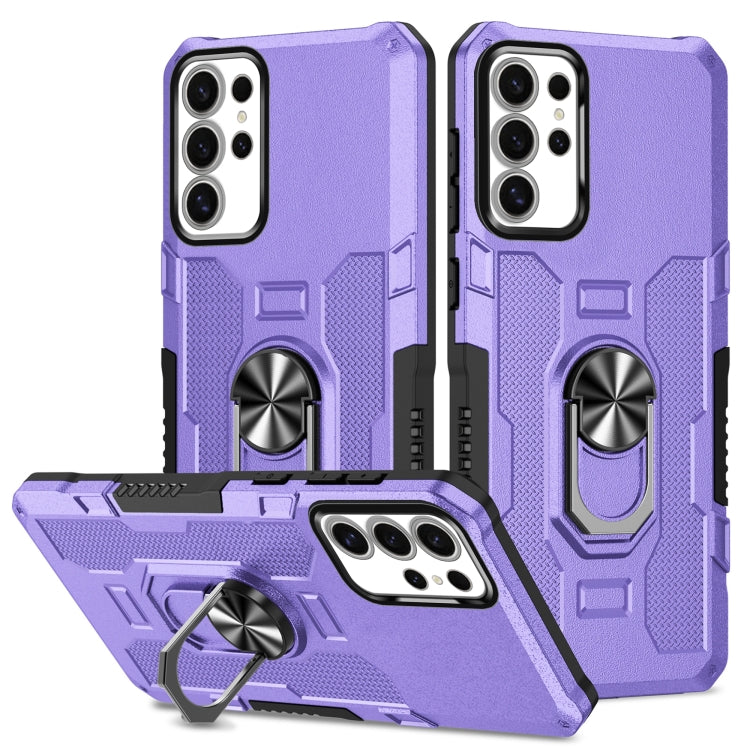 For Samsung Galaxy S25 Ultra 5G Ring Holder Armor Hybrid Phone Case(Purple) by buy2fix