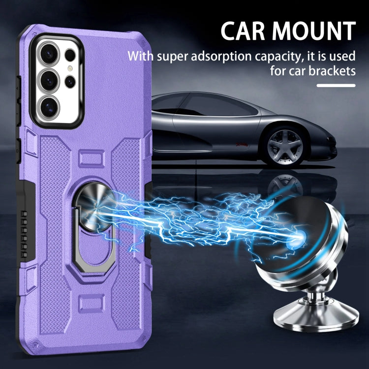 For Samsung Galaxy S25 Ultra 5G Ring Holder Armor Hybrid Phone Case(Purple) by buy2fix