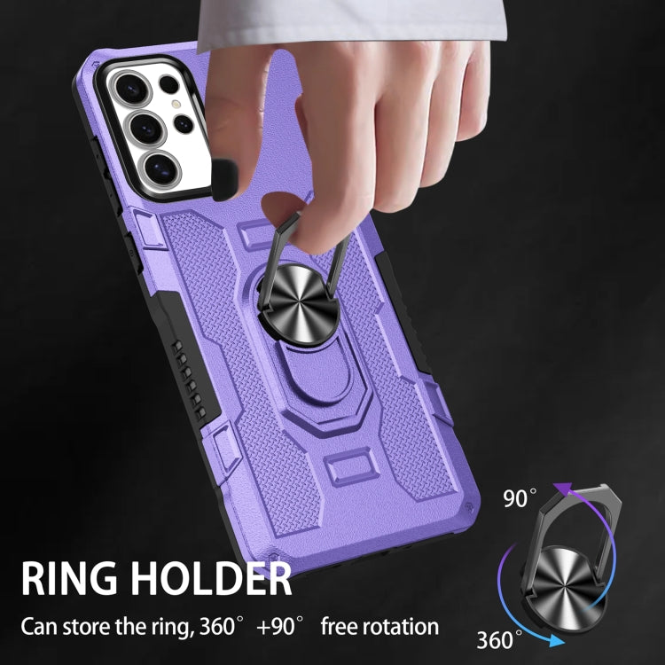 For Samsung Galaxy S25 Ultra 5G Ring Holder Armor Hybrid Phone Case(Purple) by buy2fix