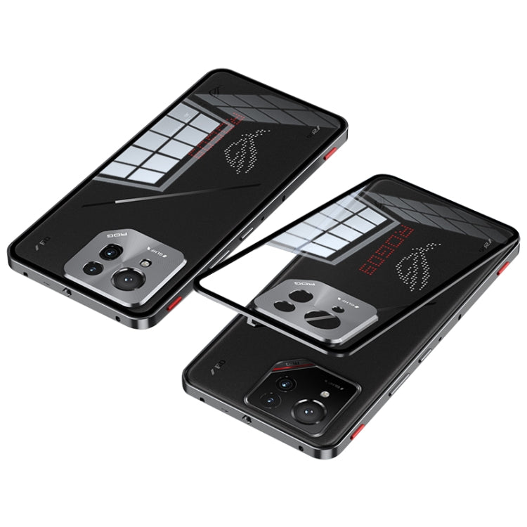 For  ASUS ROG Phone 9 Pro Snap Buckle Metal Frame Glass Back Panel Phone Case(Grey) - ASUS Cases by buy2fix | Online Shopping UK | buy2fix