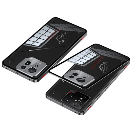 For  ASUS ROG Phone 9 Pro Snap Buckle Metal Frame Glass Back Panel Phone Case(Grey) - ASUS Cases by buy2fix | Online Shopping UK | buy2fix