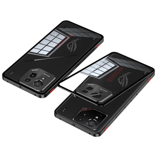 For  ASUS ROG Phone 9 Pro Snap Buckle Metal Frame Glass Back Panel Phone Case(Black) - ASUS Cases by buy2fix | Online Shopping UK | buy2fix