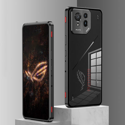For  ASUS ROG Phone 9 Pro Snap Buckle Metal Frame Glass Back Panel Phone Case(Black) - ASUS Cases by buy2fix | Online Shopping UK | buy2fix