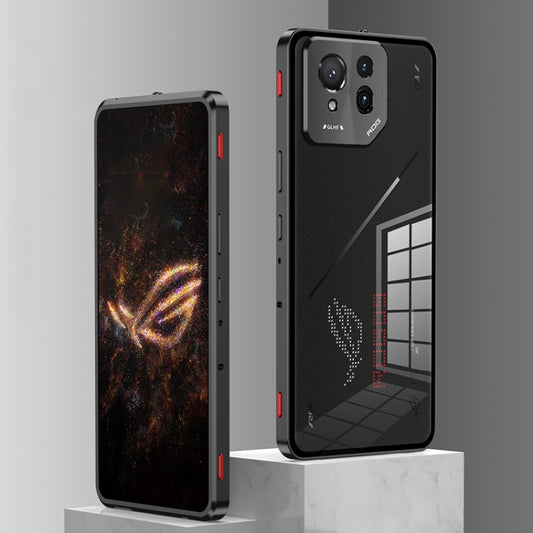 For  ASUS ROG Phone 9 Pro Snap Buckle Metal Frame Glass Back Panel Phone Case(Black) - ASUS Cases by buy2fix | Online Shopping UK | buy2fix