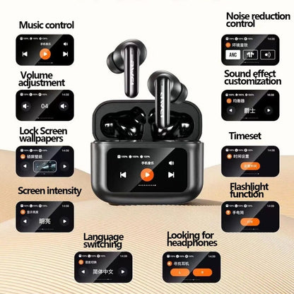 awei T56 ANC Noise Reduction Wireless Bluetooth Earphone with LED Touch Screen(Black) - Bluetooth Earphone by awei | Online Shopping UK | buy2fix