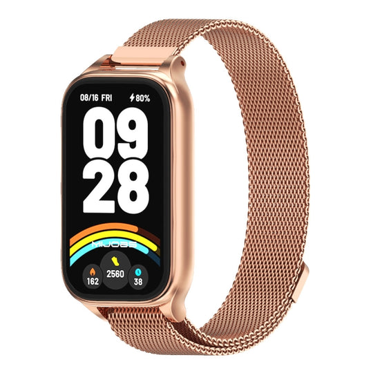 For Xiaomi Smart Band 9 Active / Redmi Band 3 Mijobs Metal Shell Milan Magnetic Watch Band(Rose Gold)