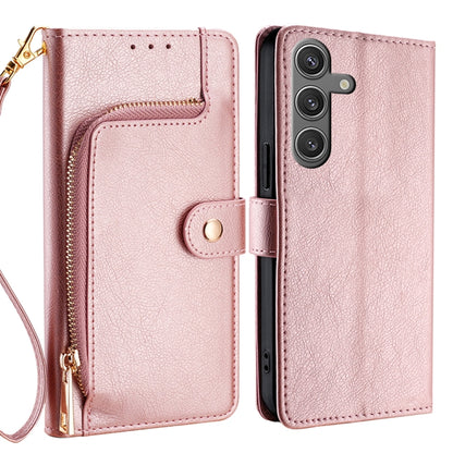 For Samsung Galaxy S25 5G Zipper Bag Leather Phone Case(Rose Gold) by buy2fix
