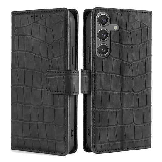 For Samsung Galaxy S25 5G Skin Feel Crocodile Magnetic Clasp Leather Phone Case(Black) by buy2fix