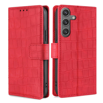 For Samsung Galaxy S25 5G Skin Feel Crocodile Magnetic Clasp Leather Phone Case(Red) by buy2fix