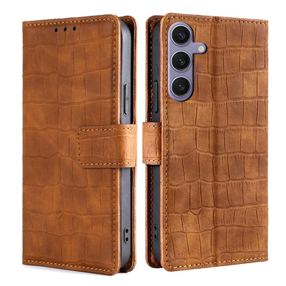 For Samsung Galaxy S25+ 5G Skin Feel Crocodile Magnetic Clasp Leather Phone Case(Brown) by buy2fix