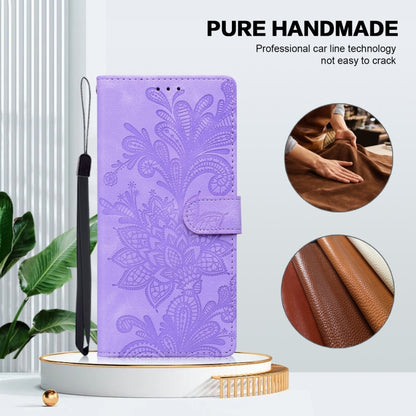 For Samsung Galaxy S25 Ultra 5G Lace Floral Embossed Magnetic Buckle PU Phone Case With Wrist Strap(Purple) by buy2fix