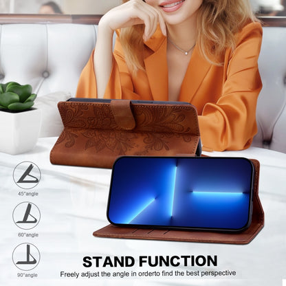 For Samsung Galaxy S25 Ultra 5G Lace Floral Embossed Magnetic Buckle PU Phone Case With Wrist Strap(Brown) by buy2fix