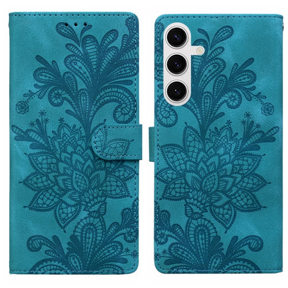 For Samsung Galaxy S25+ 5G Lace Floral Embossed Magnetic Buckle PU Phone Case With Wrist Strap(Green) by buy2fix